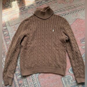 Ralph Lauren Brown Cable Knit Turtleneck Sweater